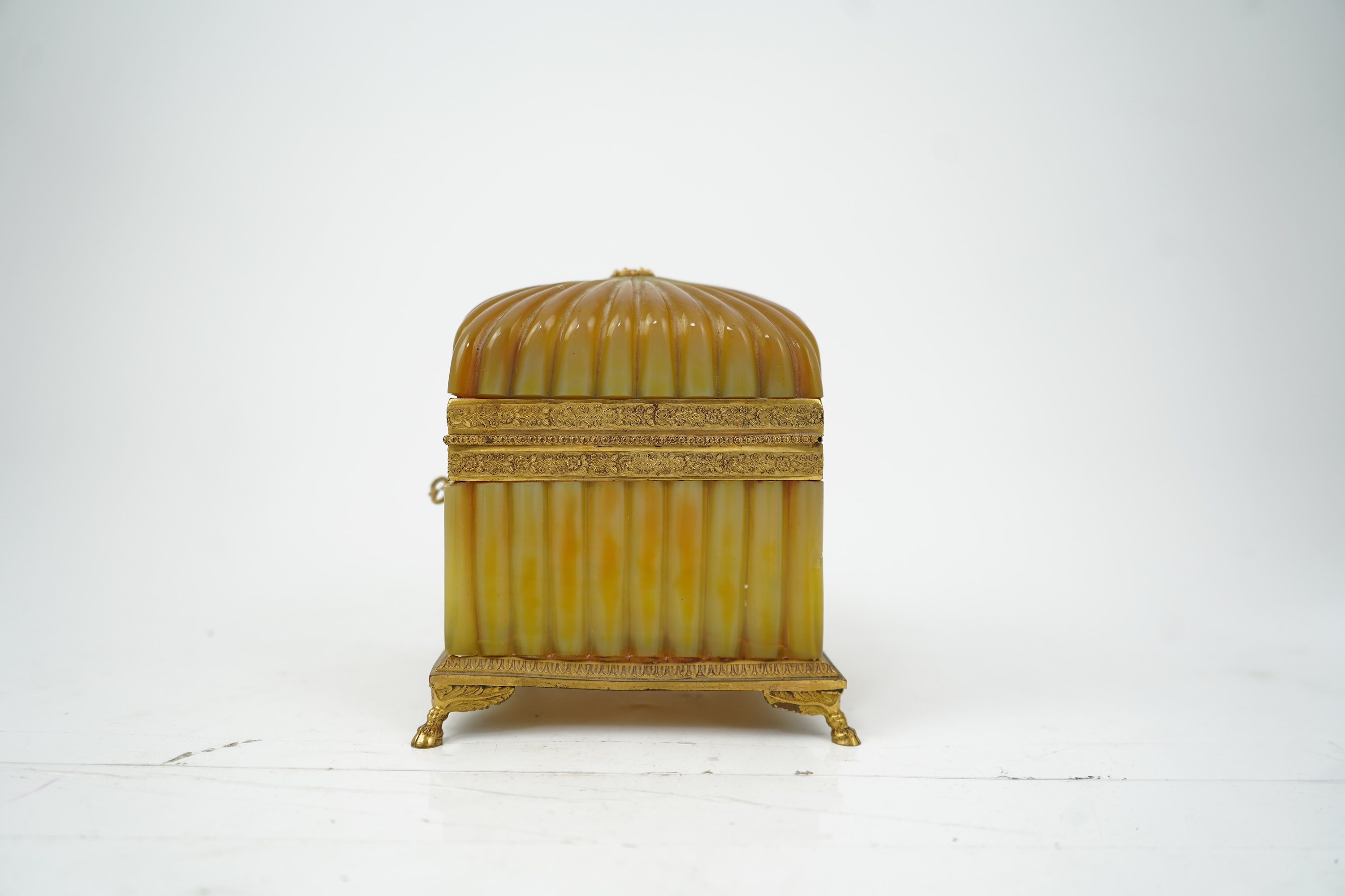 A mid 19th century French opaline glass necessaire box with turquoise and gold mounted accessories